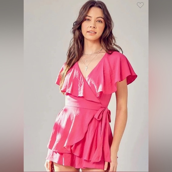 Do+Be Dark Pink Wrap Style Romper Summer Cocktail | Medium | NWT - Picture 1 of 6